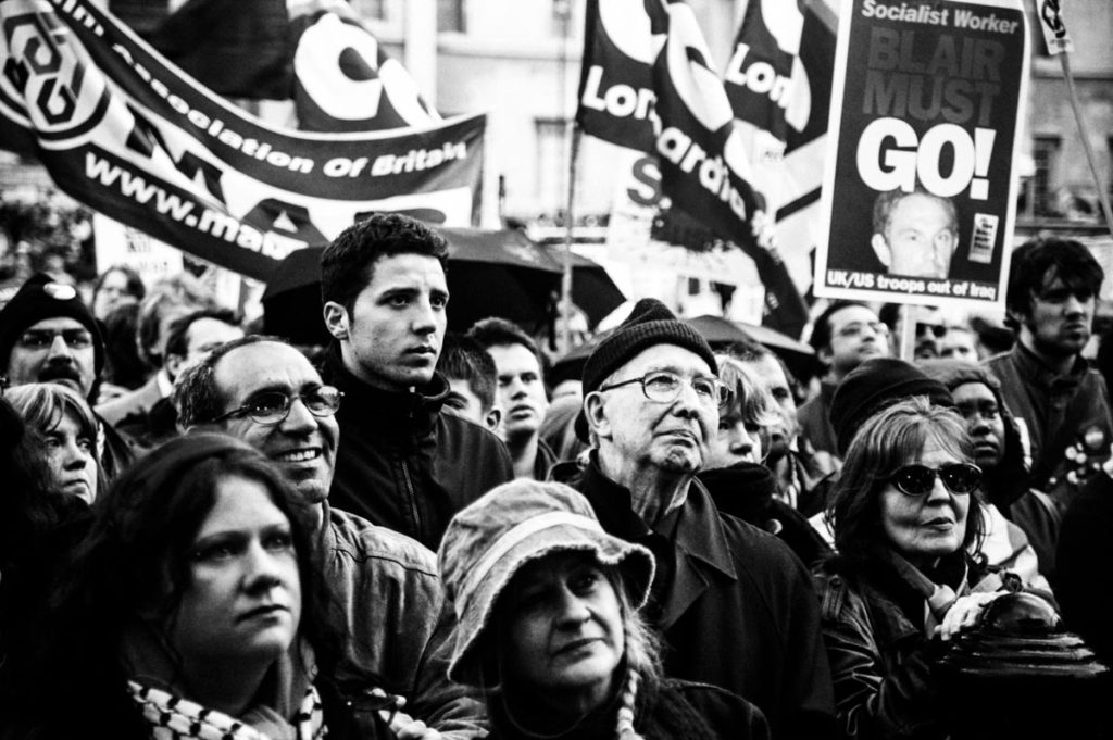 “Blair Must Go!” Trafalgar Square, London, 2003. Image copyright © Thaddeus Pope 2003.