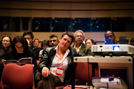 Delegates watch a plenary presentation at The Asian Conference on Language Learning (ACLL) in Kobe, Japan. Delegates watch a plenary presentation at The Asian Conference on Language Learning (ACLL) in Kobe, Japan.