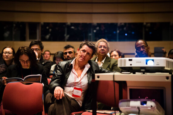 Delegates watch a plenary presentation at The Asian Conference on Language Learning (ACLL) in Kobe, Japan. Delegates watch a plenary presentation at The Asian Conference on Language Learning (ACLL) in Kobe, Japan.