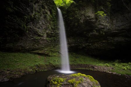 Oshika Waterfall (大鹿滝), or Ohga-daki “Big Deer Waterfall”, near Wakasa Town in Tottori Prefecture, Japan. Oshika Waterfall, or Ohga-daki “Big Deer Waterfall”, near Wakasa Town in Tottori Prefecture, Japan