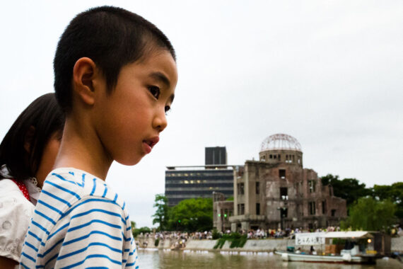 Opposite the building known as the A-Bomb Dome in Hiroshima, children float paper lanterns containing messages of peace onto the Motoyasu River to commemorate the anniversary of the US atomic bombing of the city on August 6th, 1945. Children float paper lanterns containing messages of peace onto the Motoyasu River in Hiroshima.
