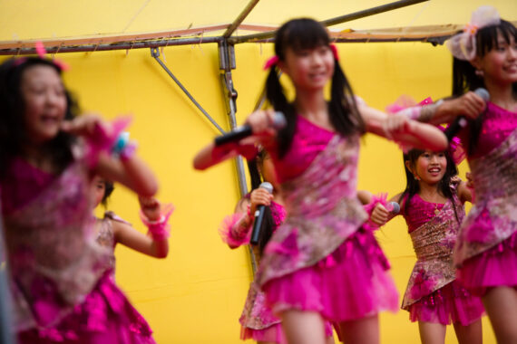 A young J-pop group give a performance at Osu Kannon Temple in Nagoya, Japan.