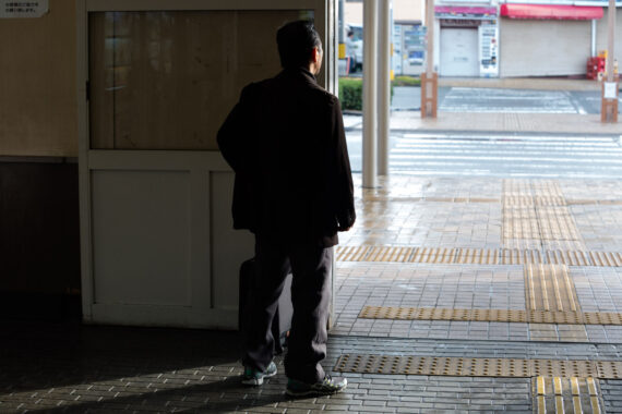 In the doorway of Mikawa Miya Station, Gamagori, Aichi Prefecture, Japan.