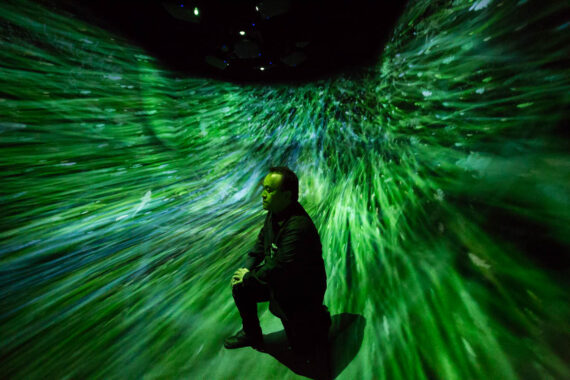 Security staff at teamLab Borderless light museum in Tokyo, Japan.