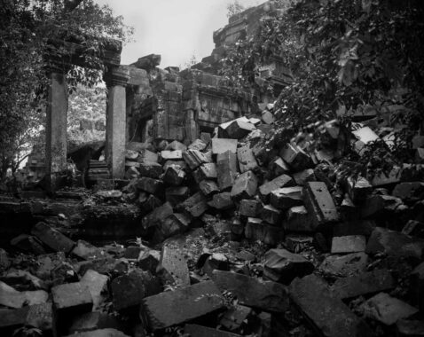 Beng Mealea, Cambodia, 2009.
Located on the ancient royal highway to Preah Khan Kompong Svay (approximately 40km east of the main group of temples at Angkor), Beng Mealea, which means "lotus pond" in Khmer, was constructed in the early 12th century during the reign of king Suryavarman II – the builder of Angkor Wat, the largest religious monument in the world, which he dedicated to the Hindu God Vishnu. Beng Mealea Temple in the Angkor Archaeological Park