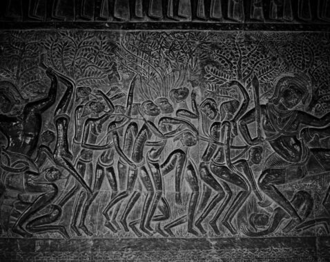 Angkor Wat bas-reliefs in the Angkor Archaeological Park, Cambodia, 2009. Angkor Wat bas-reliefs in the Angkor Archaeological Park